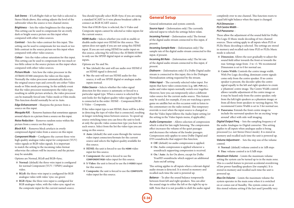 General setup | Arcam AVR Surround Amplifer AV888 User Manual | Page 38 / 68