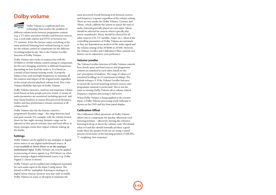 Dolby volume | Arcam AVR Surround Amplifer AV888 User Manual | Page 44 / 68