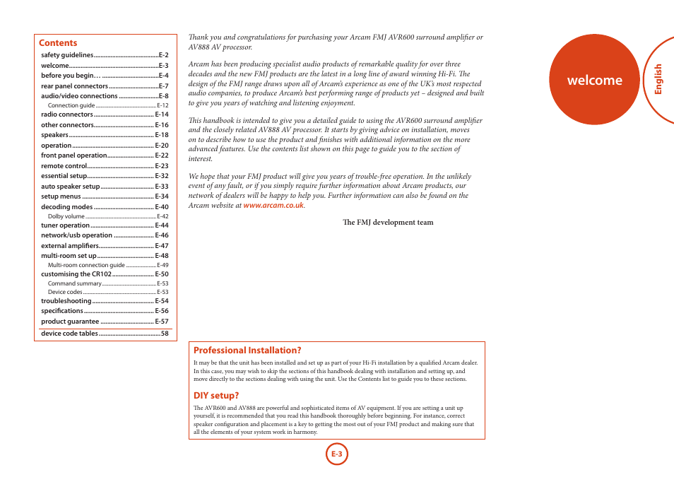 Welcome | Arcam AVR Surround Amplifer AV888 User Manual | Page 5 / 68