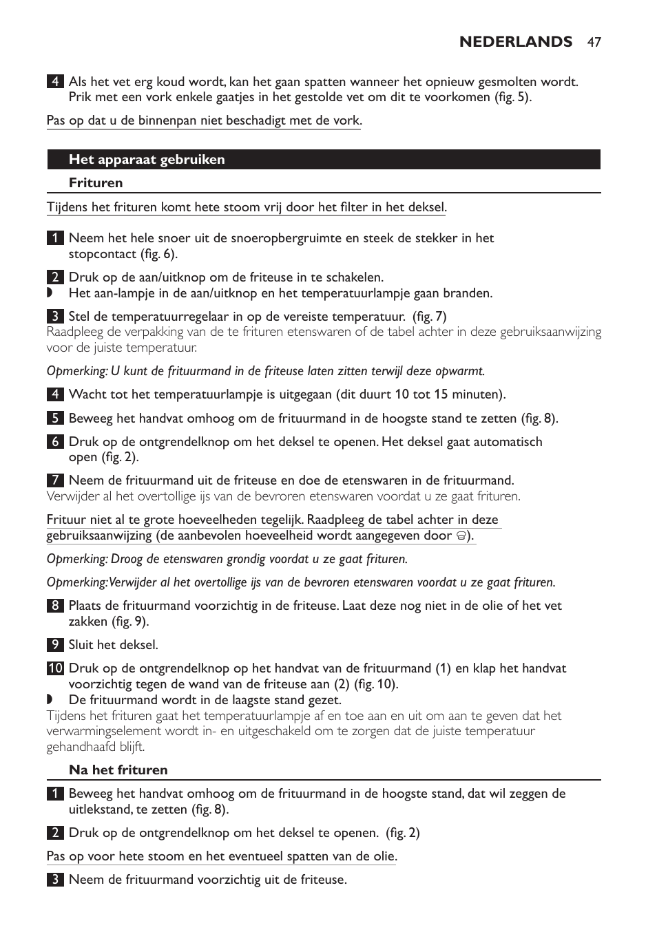 Het apparaat gebruiken, Frituren, Na het frituren | Philips Friteuse User Manual | Page 47 / 76