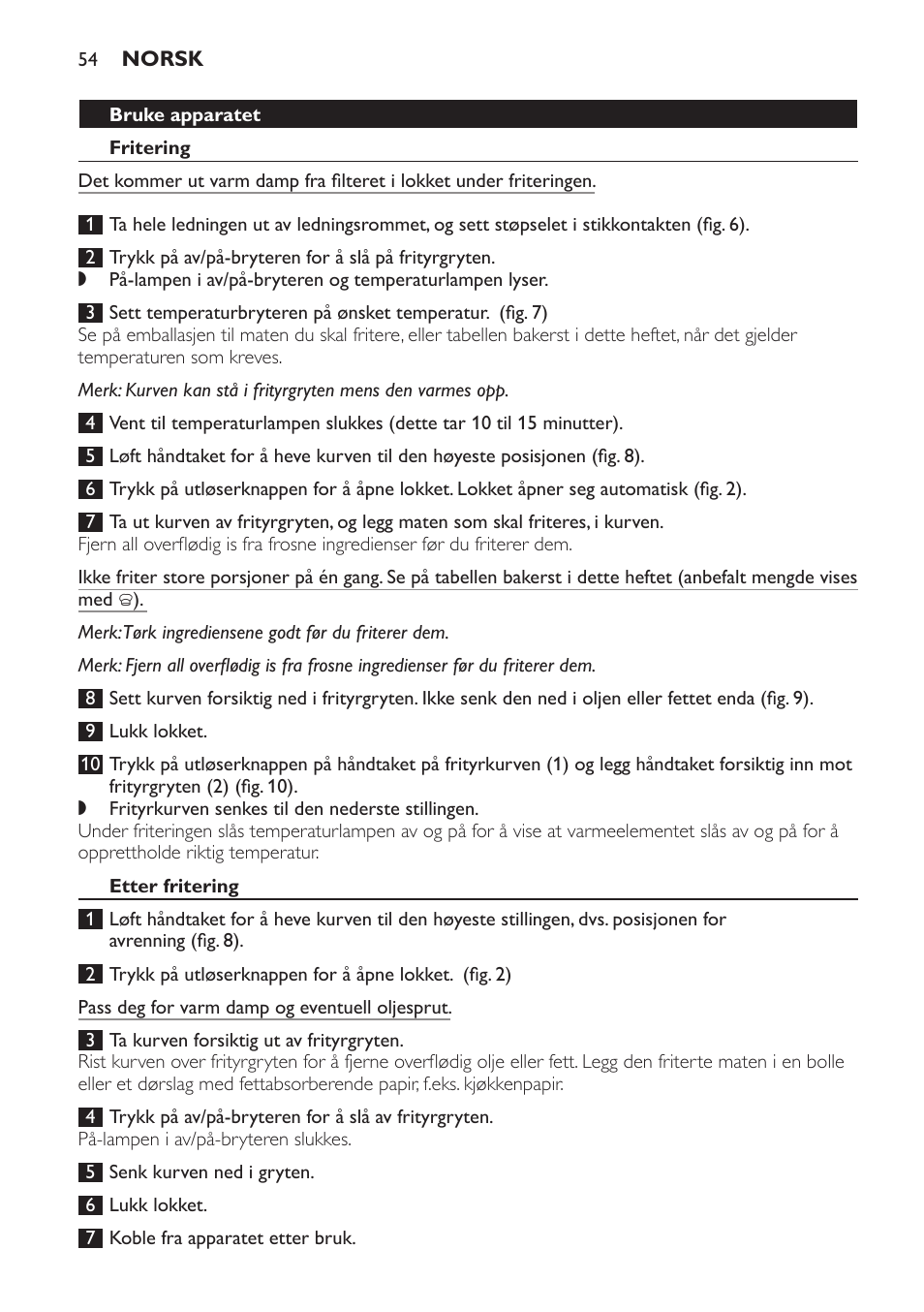 Etter fritering | Philips Friteuse User Manual | Page 54 / 76