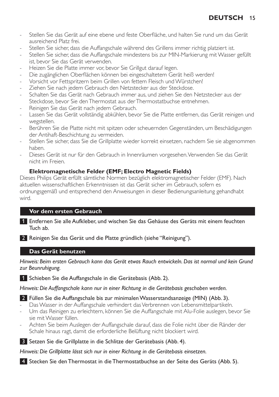 Vor dem ersten gebrauch, Das gerät benutzen | Philips Gril de table User Manual | Page 15 / 88