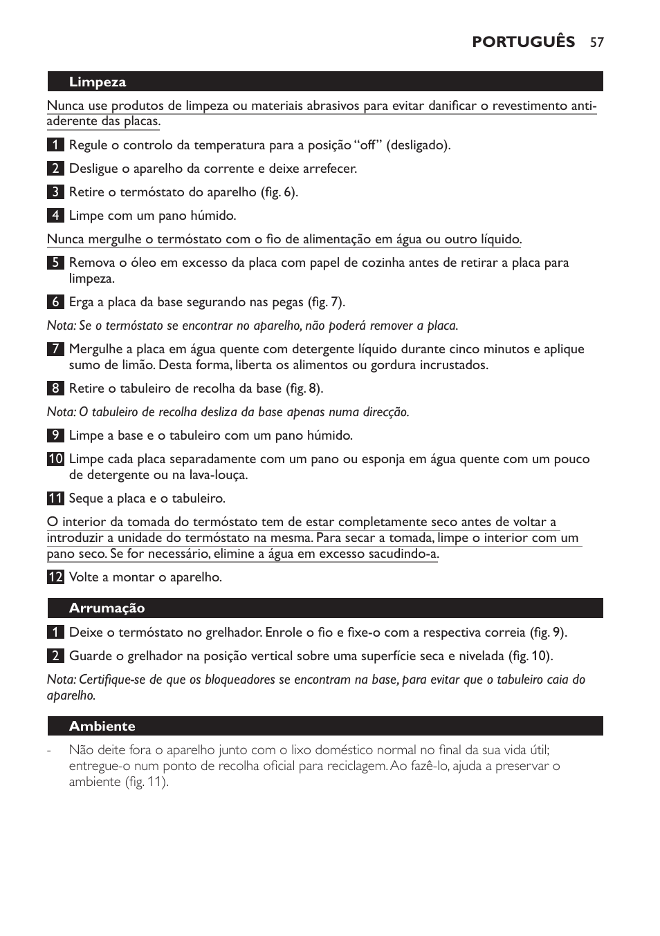 Limpeza, Arrumação, Ambiente | Garantia e assistência | Philips Gril de table User Manual | Page 57 / 88