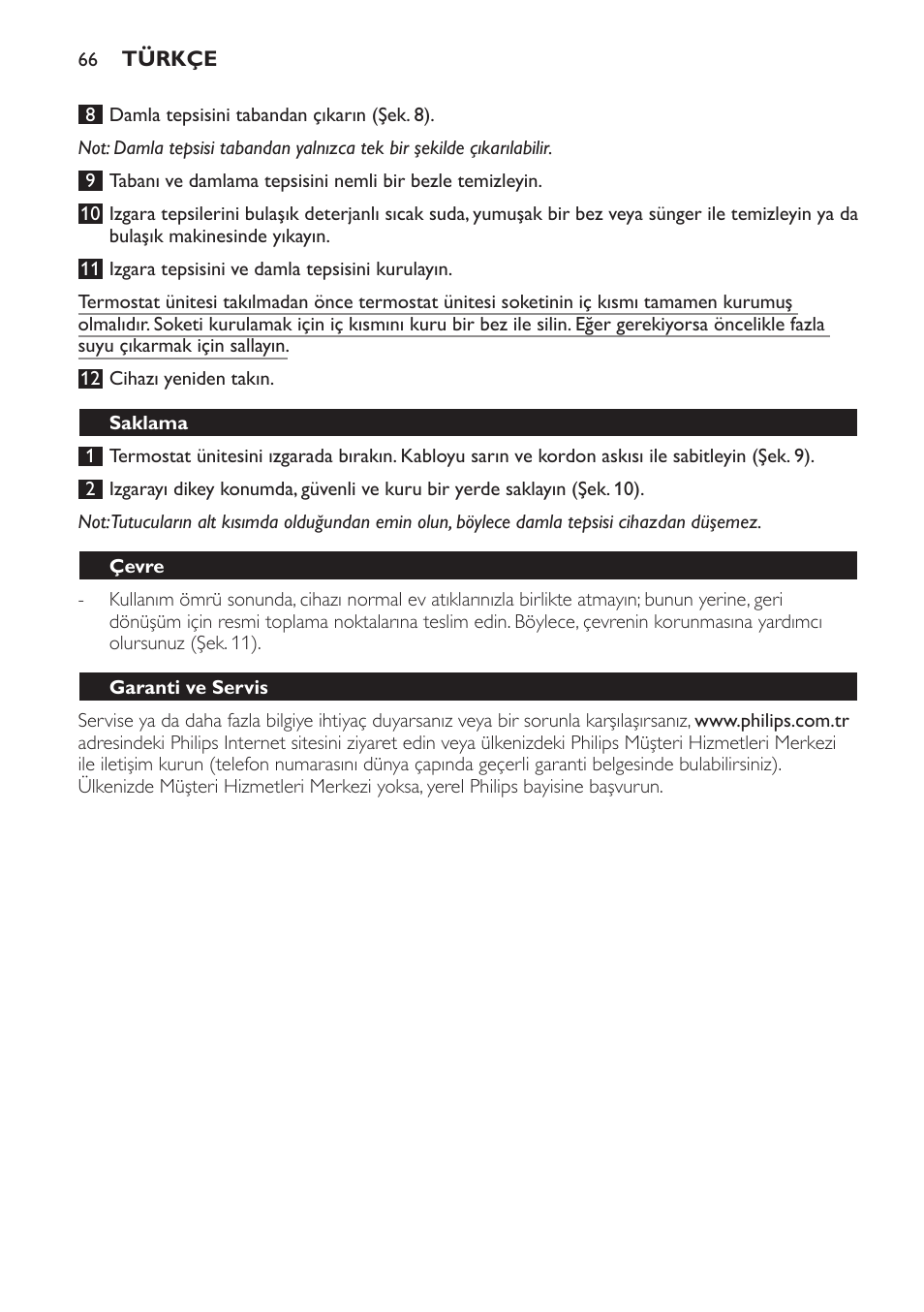 Saklama, Çevre, Garanti ve servis | Yiyecek tablosu (şek. 12) | Philips Gril de table User Manual | Page 66 / 88