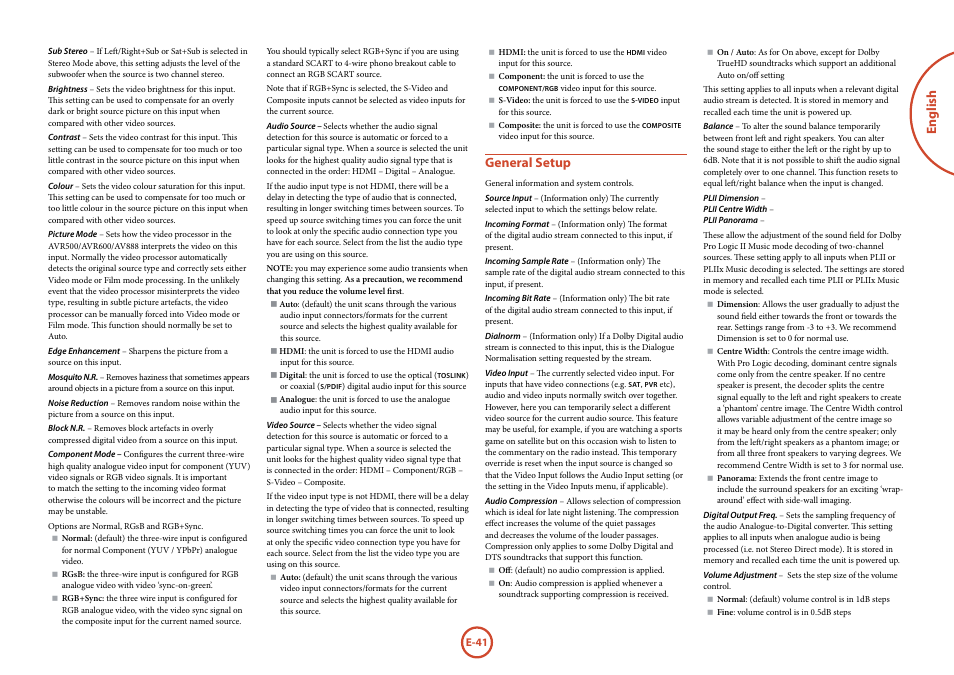 English, General setup | Arcam AVR surround amplifier / AV processor AVR600 User Manual | Page 43 / 74