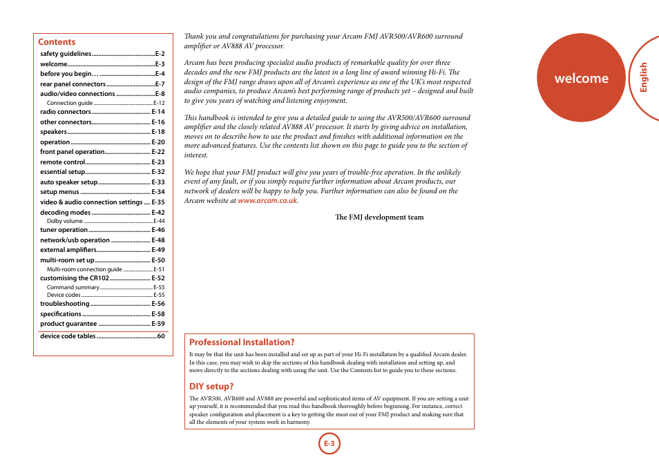 Welcome | Arcam AVR surround amplifier / AV processor AVR600 User Manual | Page 5 / 74