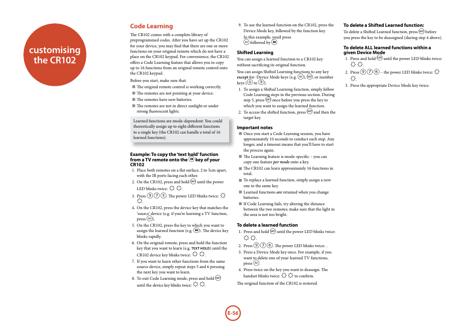 Customising the cr102, Code learning | Arcam AVR surround amplifier / AV processor AVR600 User Manual | Page 58 / 74