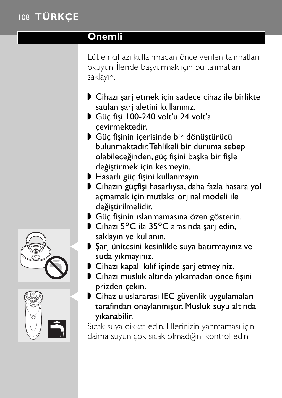 Türkçe 108 | Philips Rasoir électrique User Manual | Page 106 / 120