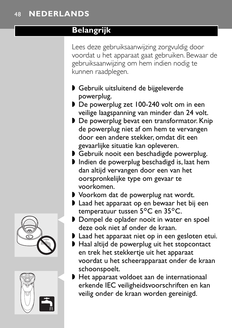 Nederlands 48 | Philips Rasoir électrique User Manual | Page 46 / 120