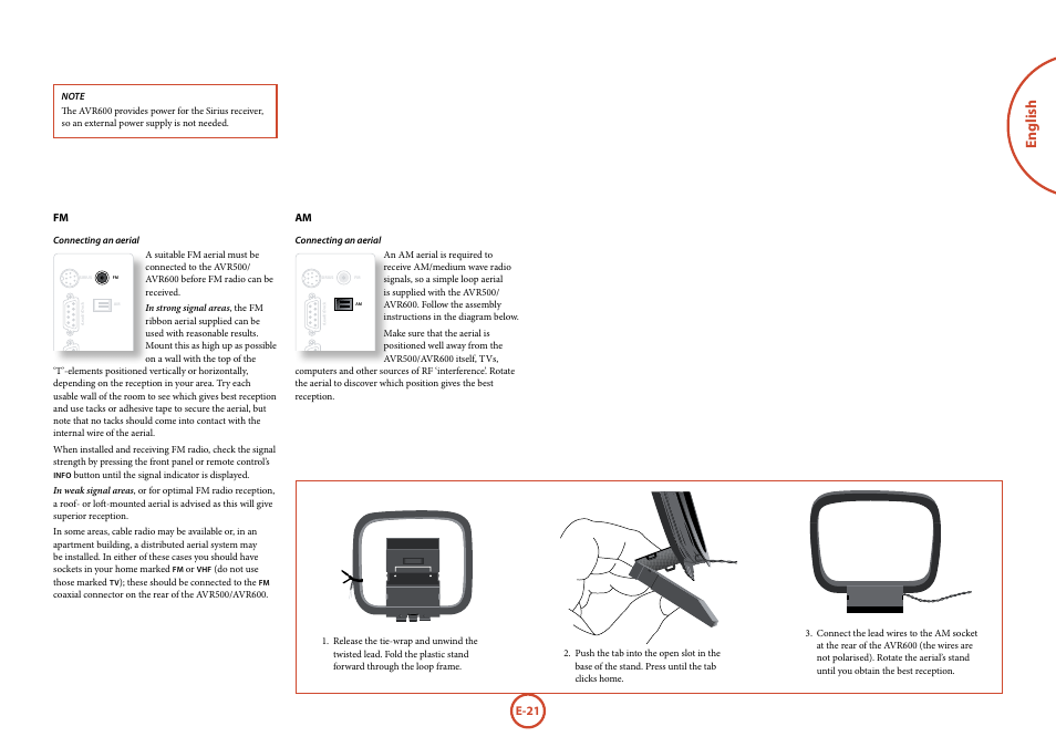 English, E-21 | Arcam Handbook AVR surround	amplifier/AV	processor AVR600 User Manual | Page 23 / 74