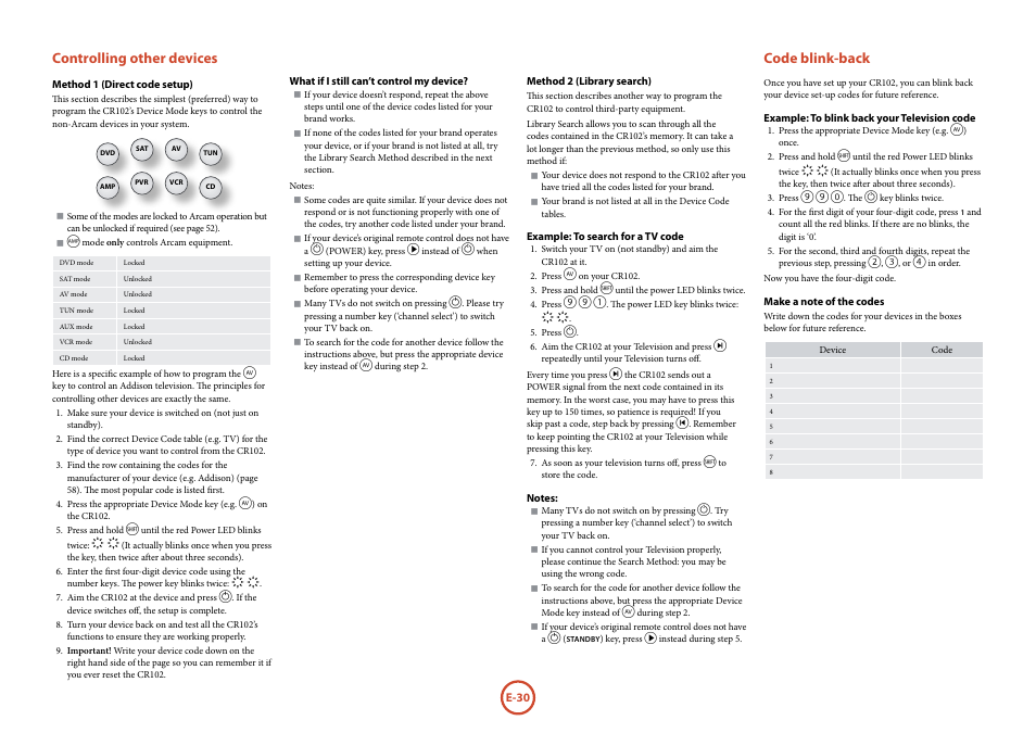 Controlling other devices, Code blink-back | Arcam Handbook AVR surround	amplifier/AV	processor AVR600 User Manual | Page 32 / 74