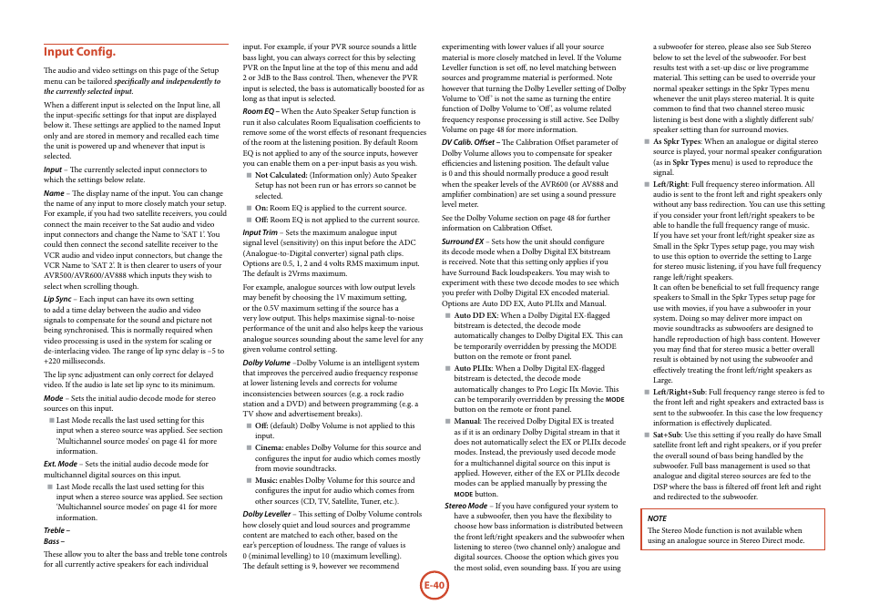 Input config | Arcam Handbook AVR surround	amplifier/AV	processor AVR600 User Manual | Page 42 / 74