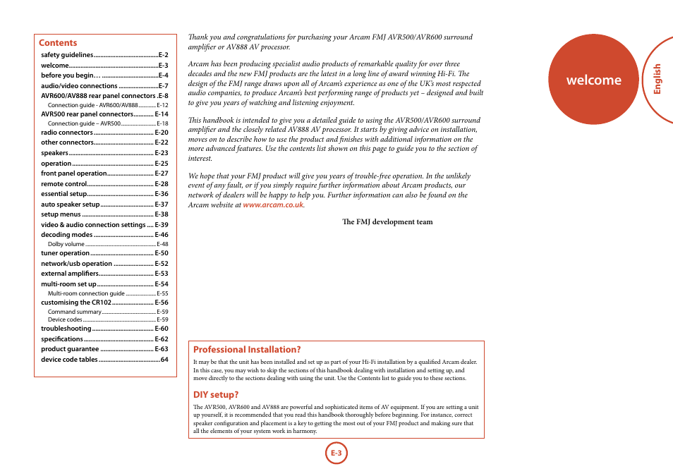 Welcome | Arcam Handbook AVR surround	amplifier/AV	processor AVR600 User Manual | Page 5 / 74