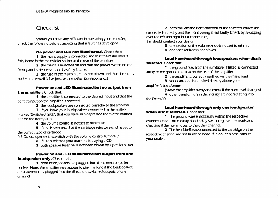 No power and led not illuminated. check that | Arcam Delta 60 User Manual | Page 10 / 12