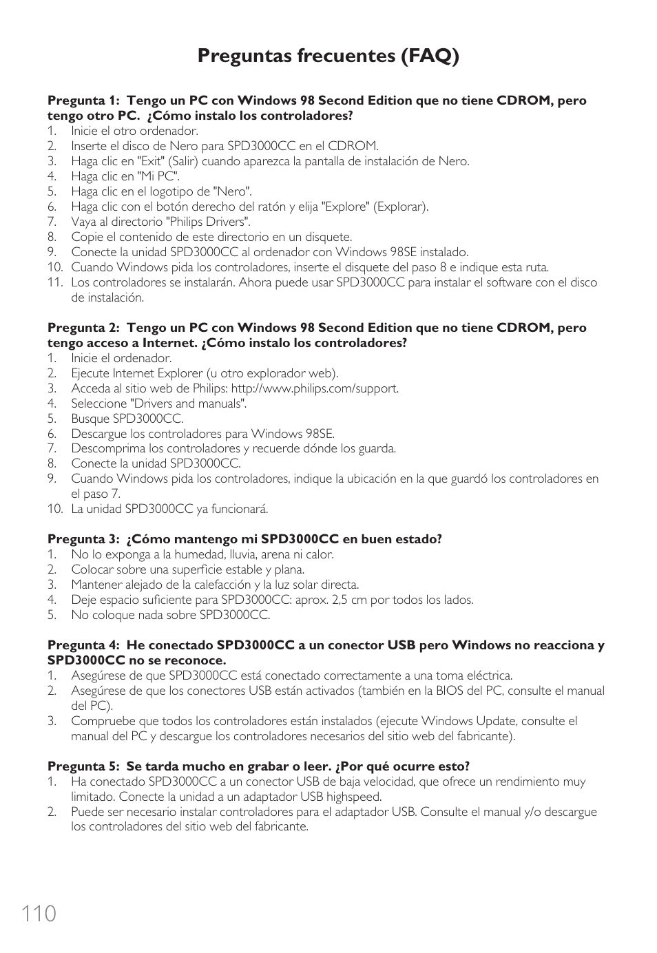 Preguntas frecuentes (faq) | Philips Graveur portable User Manual | Page 110 / 132