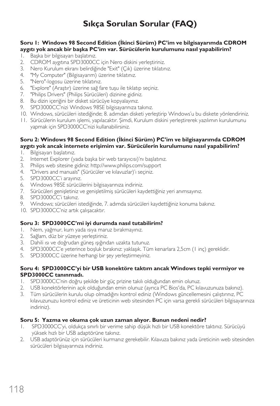 Sıkça sorulan sorular (faq) | Philips Graveur portable User Manual | Page 118 / 132