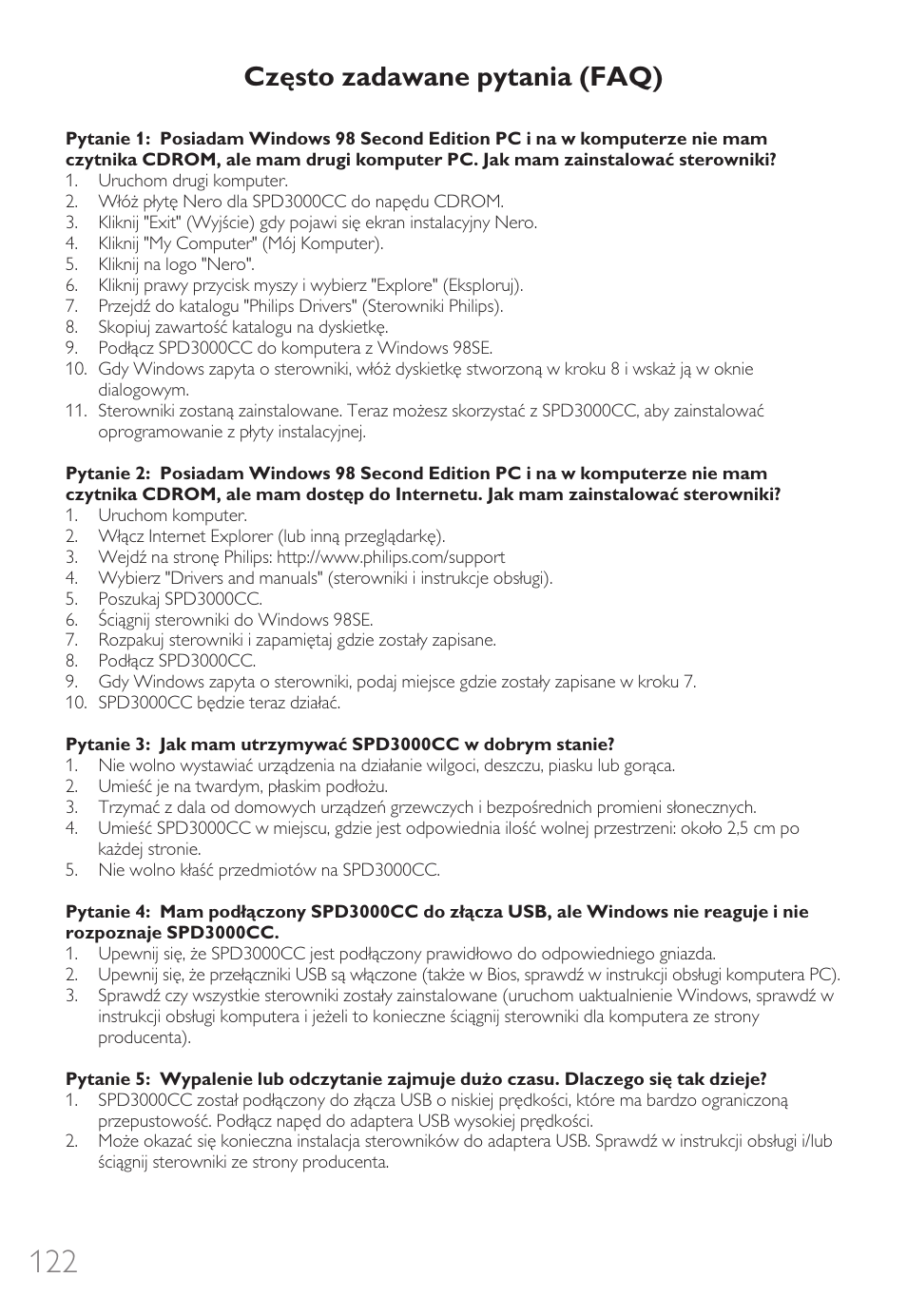 Często zadawane pytania (faq) | Philips Graveur portable User Manual | Page 122 / 132