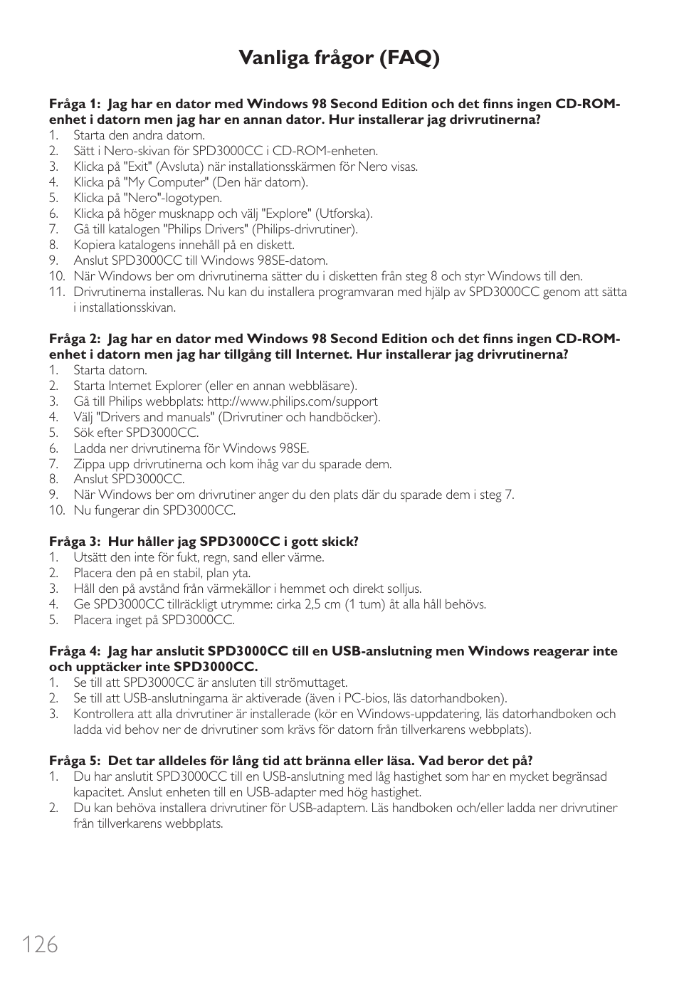 Vanliga frågor (faq) | Philips Graveur portable User Manual | Page 126 / 132