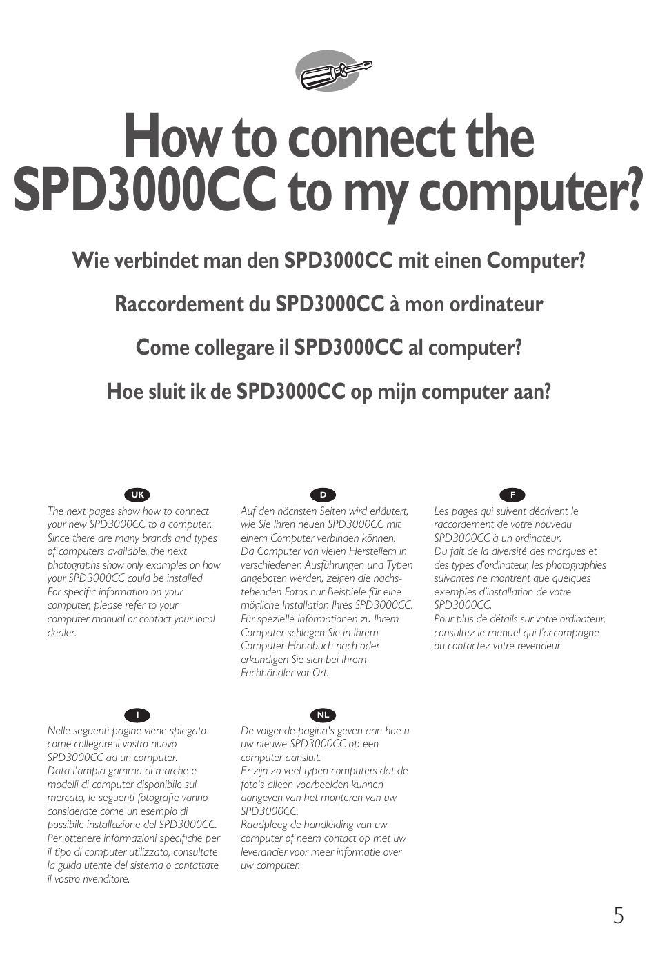 How to connect the spd3000cc to my computer | Philips Graveur portable User Manual | Page 5 / 132