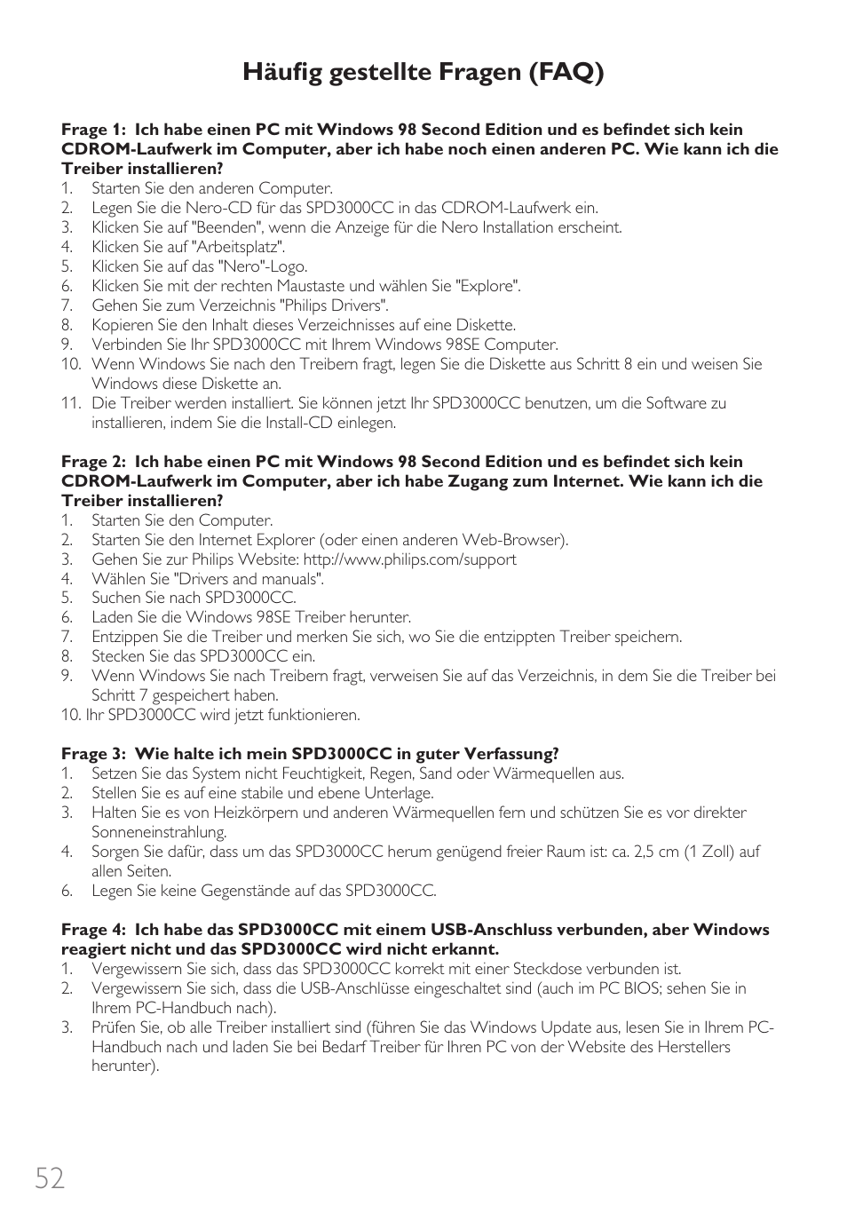 Häuﬁg gestellte fragen (faq) | Philips Graveur portable User Manual | Page 52 / 132