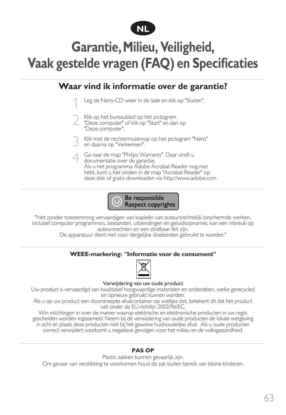 Waar vind ik informatie over de garantie | Philips Graveur portable User Manual | Page 63 / 132