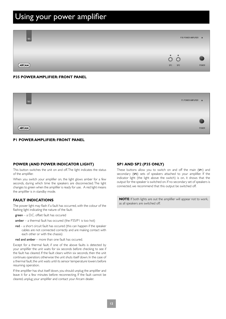 Using your power amplifier | Arcam P35 User Manual | Page 12 / 17