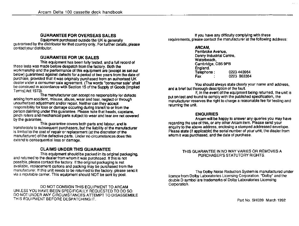 Arcam Delta 100 User Manual | Page 5 / 5