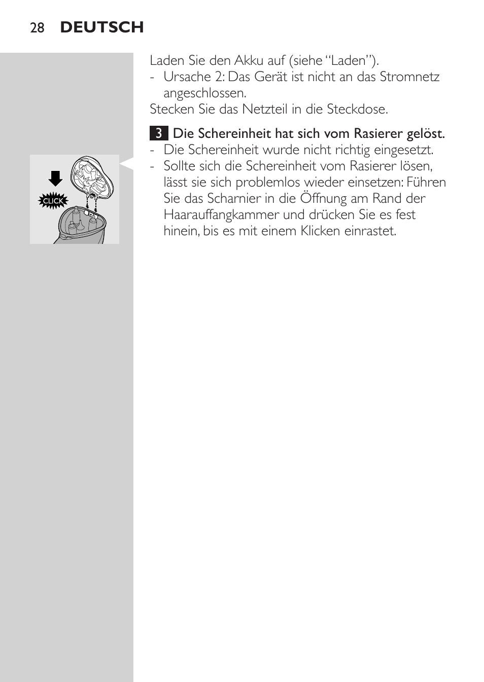 Fehlerbehebung | Philips Rasoir électrique User Manual | Page 26 / 104