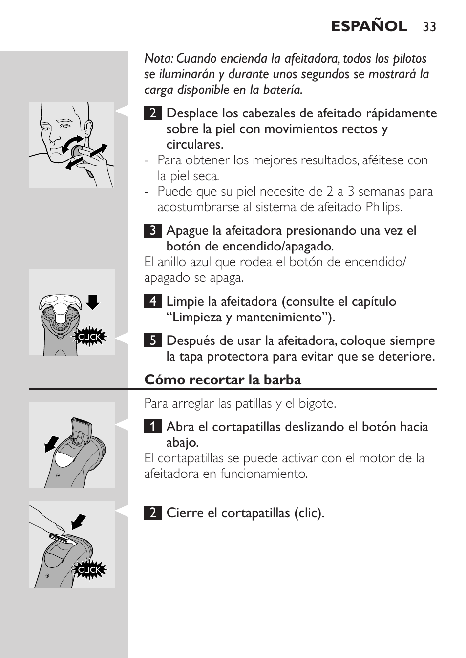 Cómo recortar la barba | Philips Rasoir électrique User Manual | Page 31 / 104