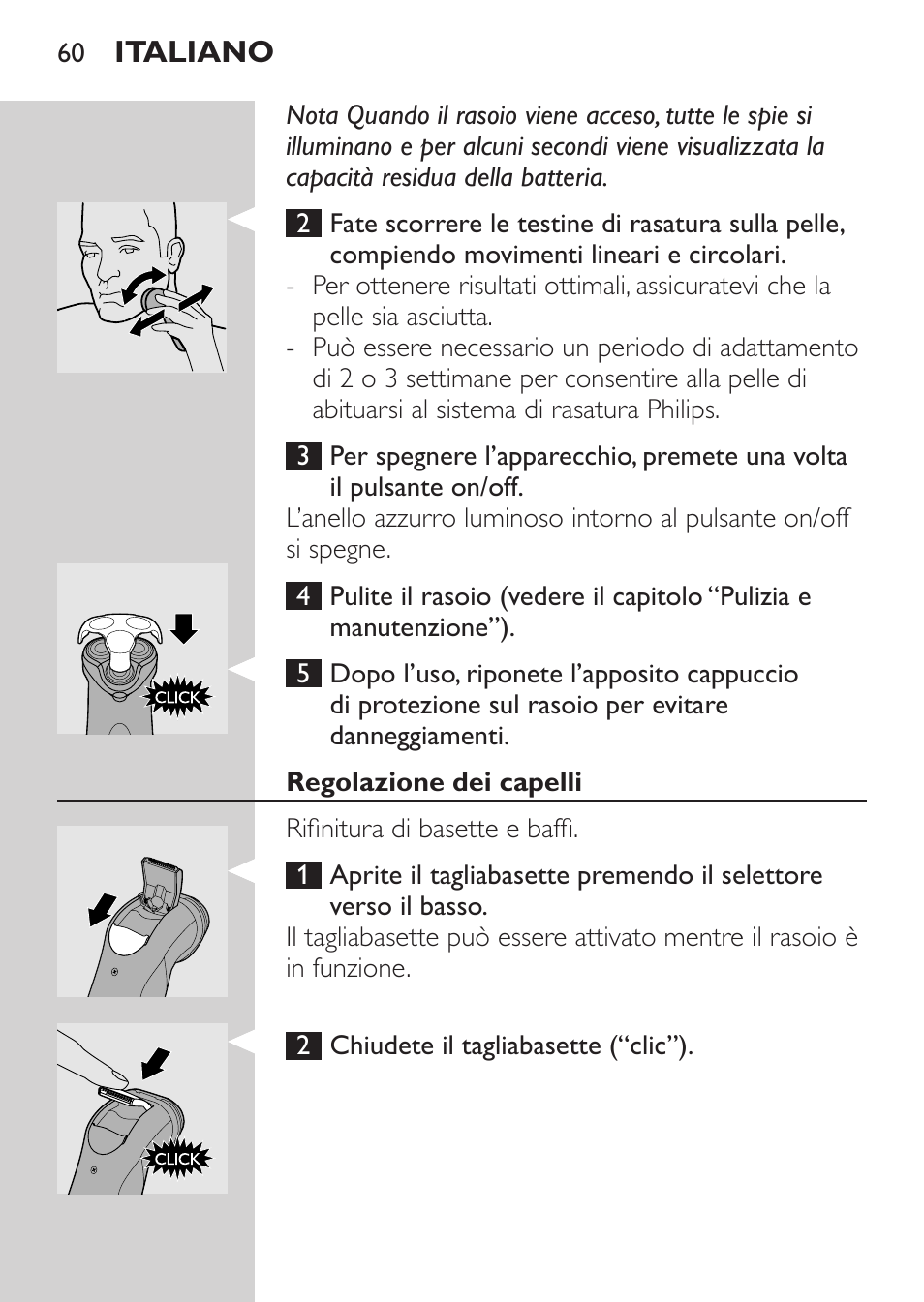 Regolazione dei capelli | Philips Rasoir électrique User Manual | Page 58 / 104