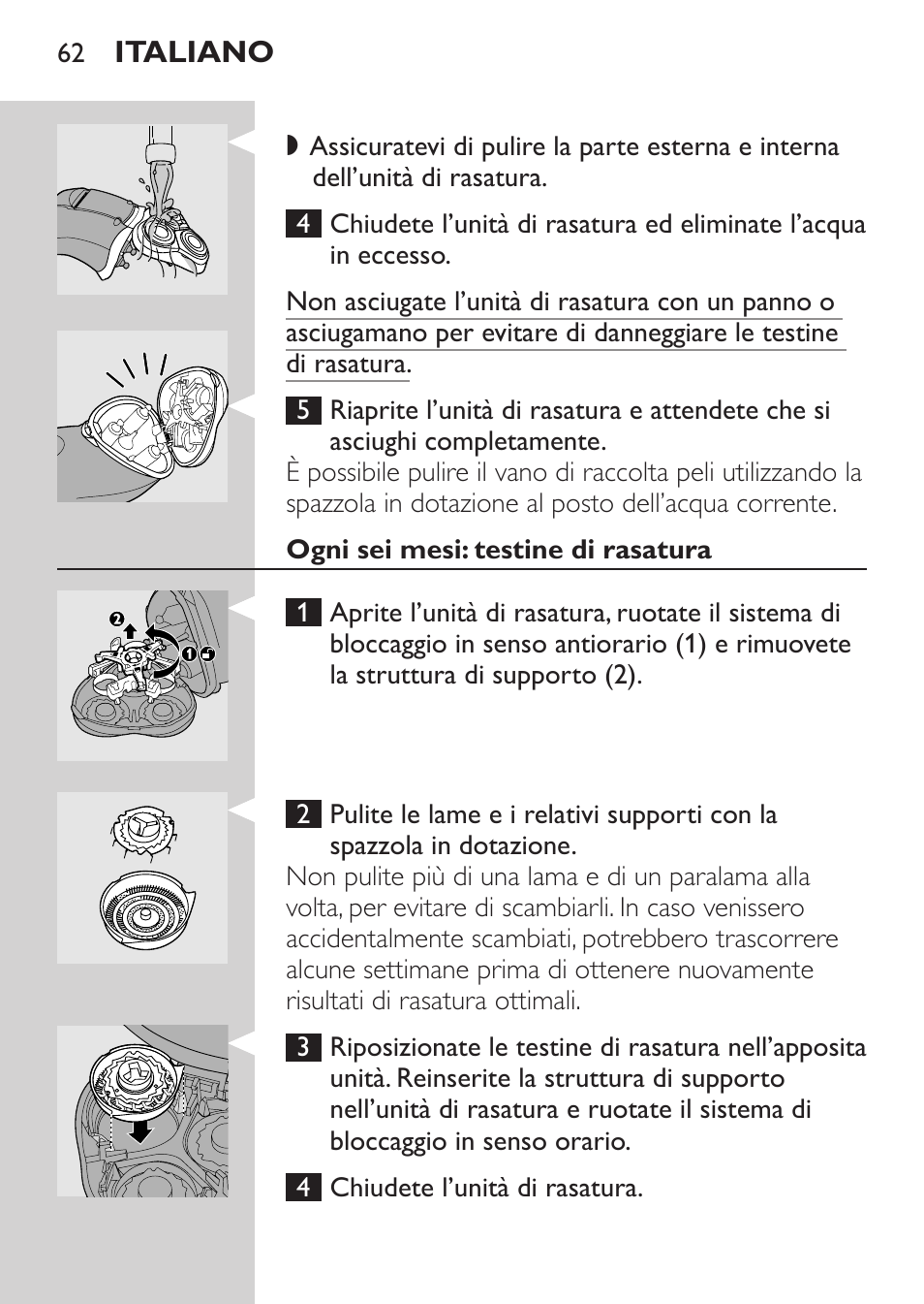 Ogni sei mesi: testine di rasatura | Philips Rasoir électrique User Manual | Page 60 / 104