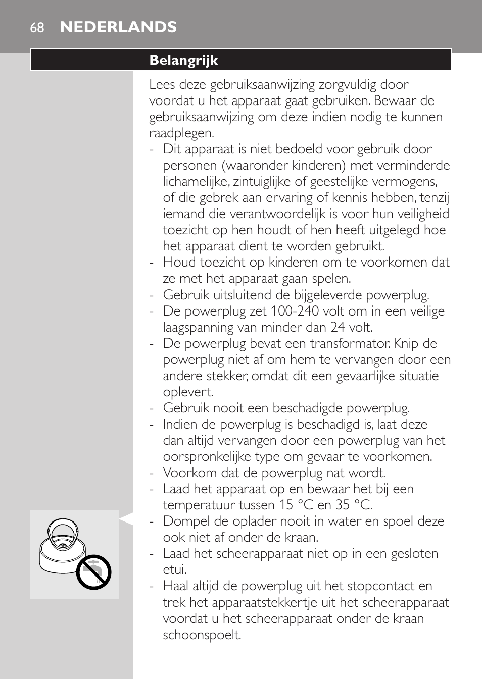 Nederlands, Belangrijk | Philips Rasoir électrique User Manual | Page 66 / 104