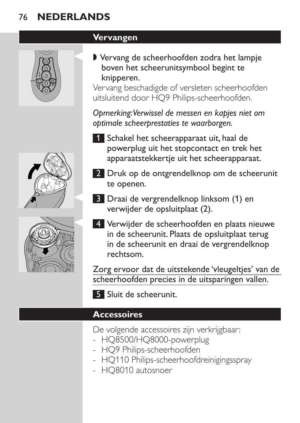 Vervangen, Accessoires | Philips Rasoir électrique User Manual | Page 74 / 104