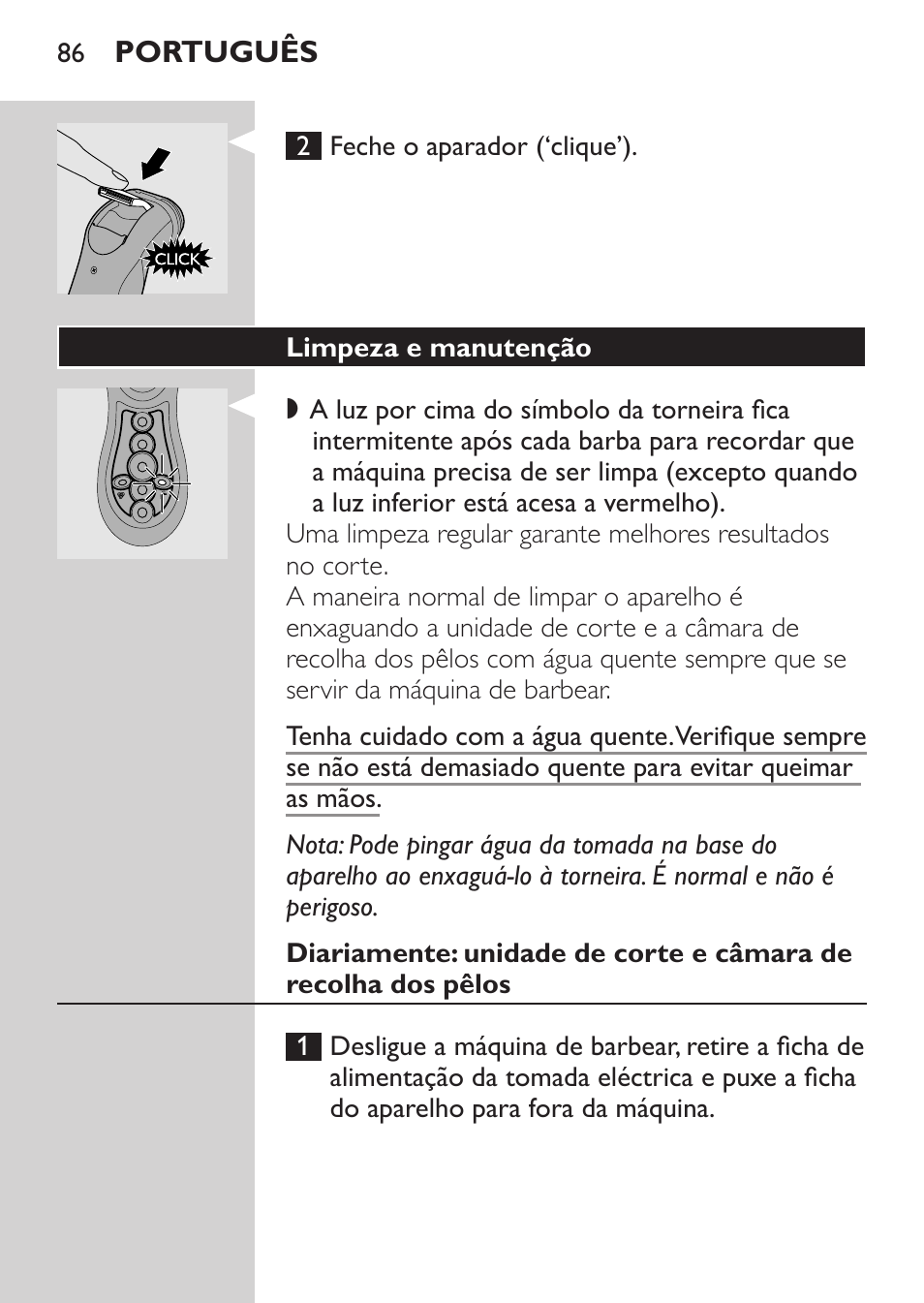 Limpeza e manutenção | Philips Rasoir électrique User Manual | Page 84 / 104