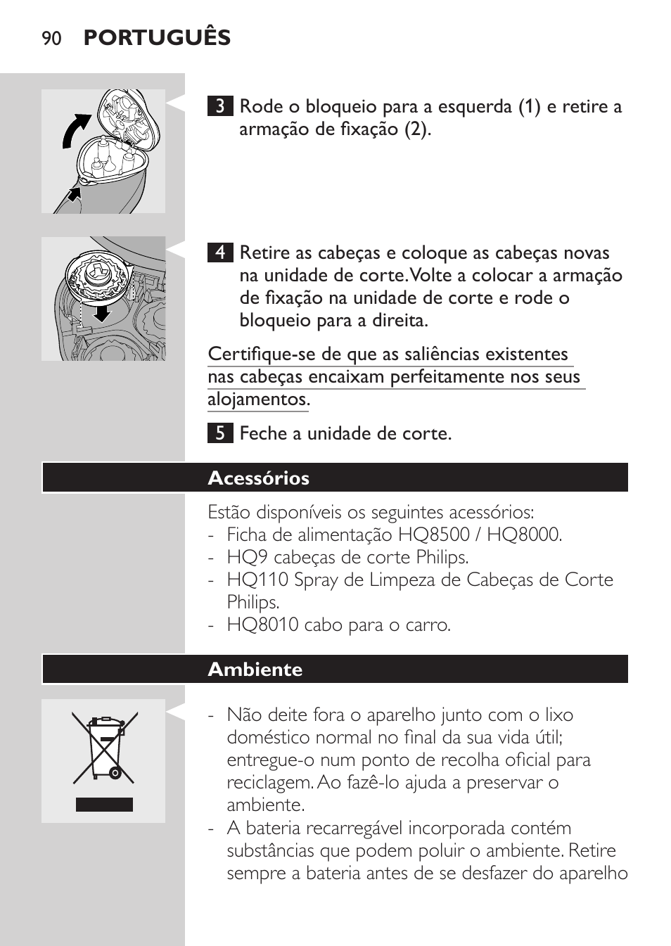Acessórios, Ambiente | Philips Rasoir électrique User Manual | Page 88 / 104