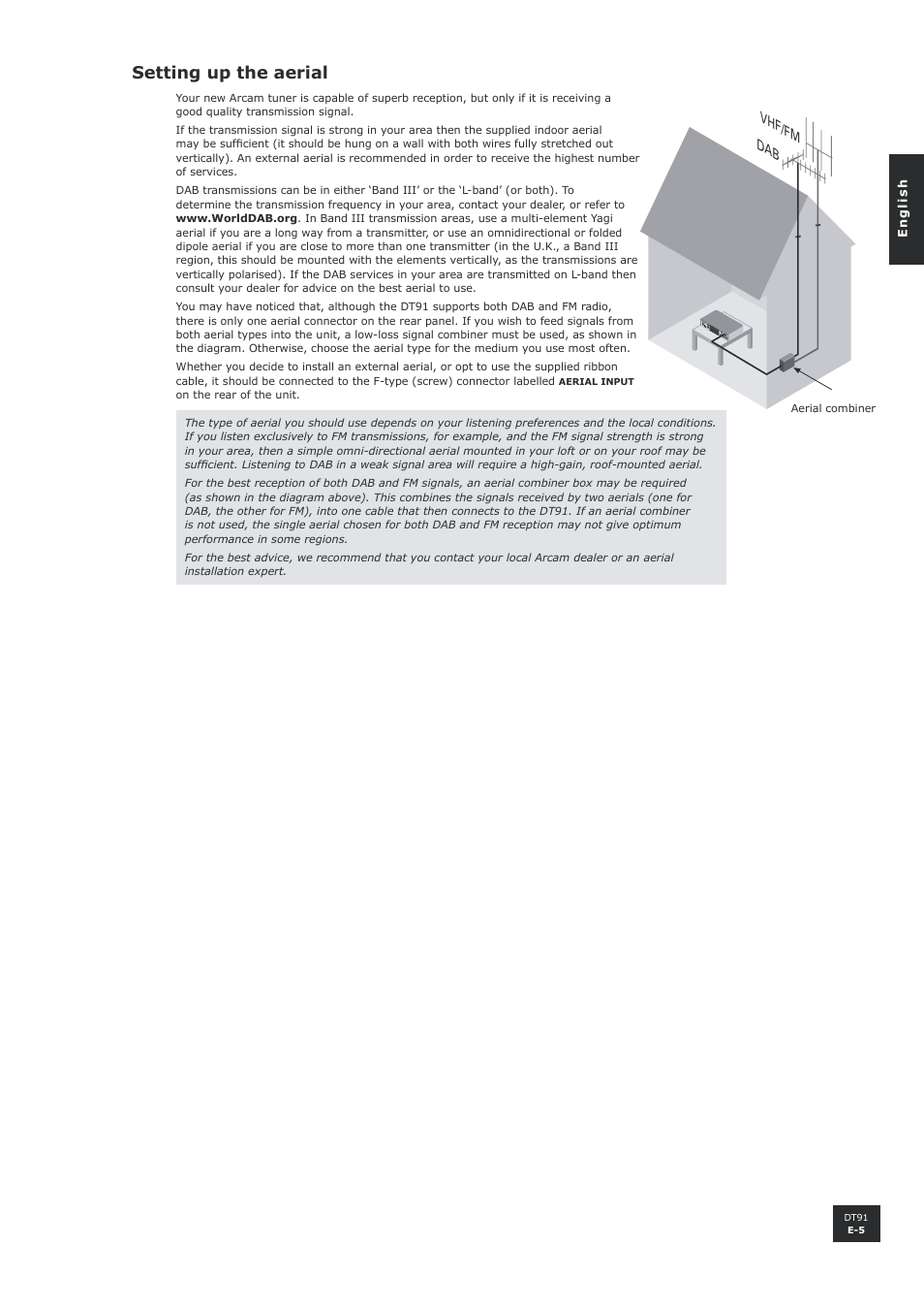 Setting up the aerial | Arcam digital radio tuner DT91 User Manual | Page 5 / 15