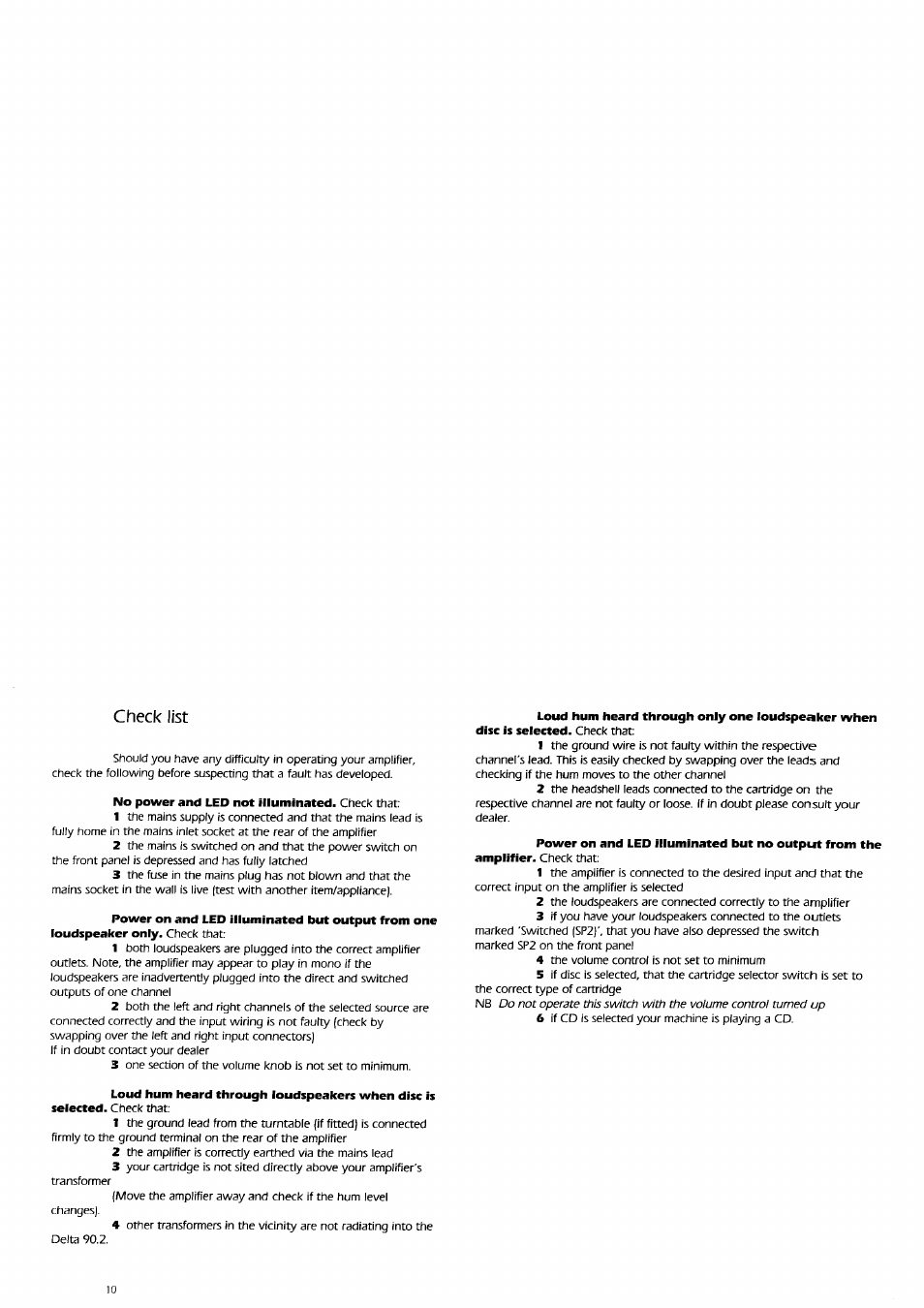 Check list | Arcam Delta 90.2 User Manual | Page 10 / 11