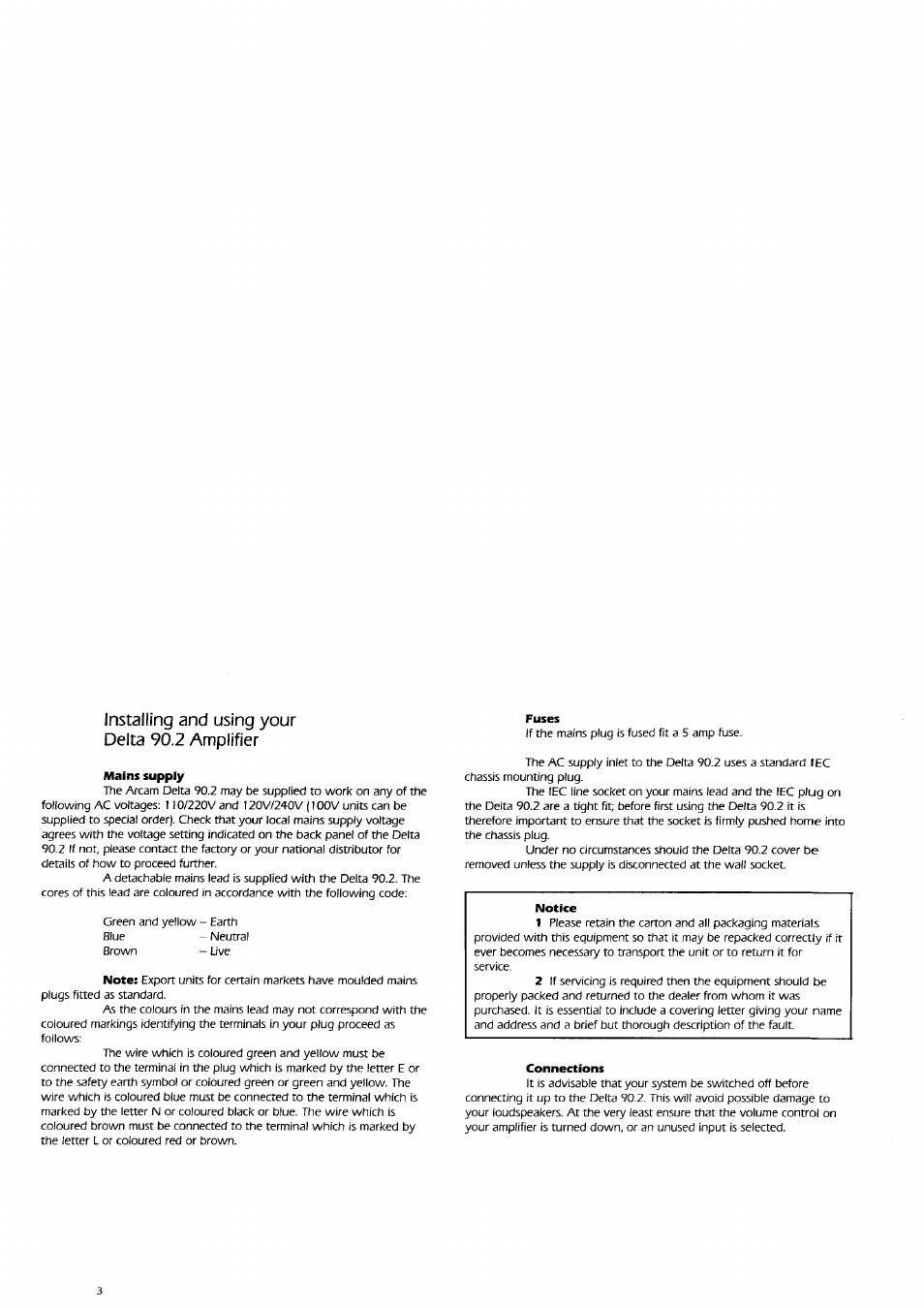 Installing and using your delta 90.2 amplifier | Arcam Delta 90.2 User Manual | Page 3 / 11