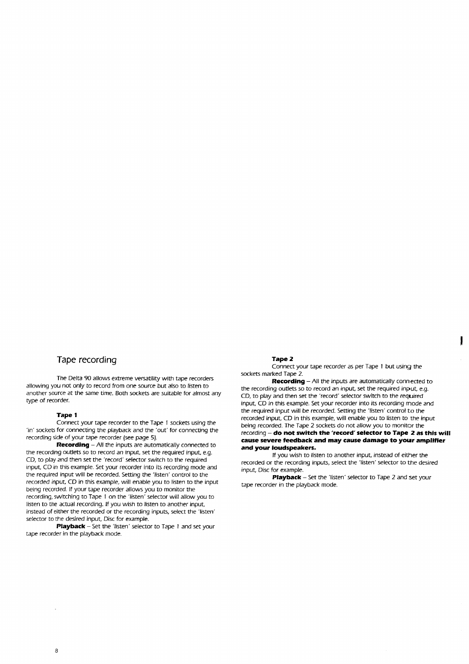 Tape recording | Arcam Delta 90.2 User Manual | Page 8 / 11