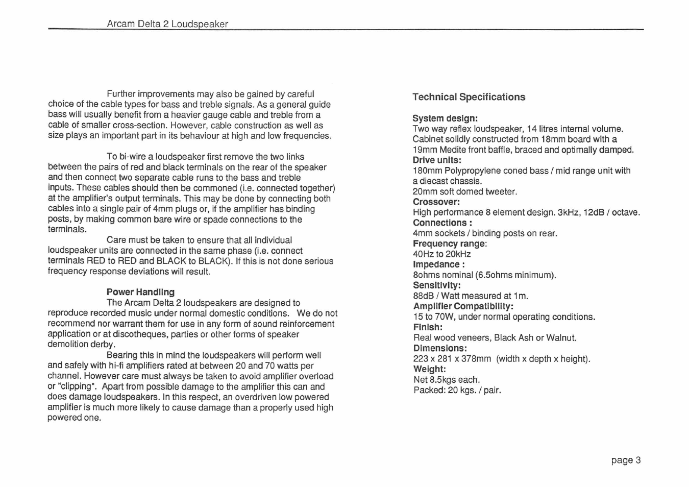 Power handling | Arcam Delta 2 User Manual | Page 3 / 4