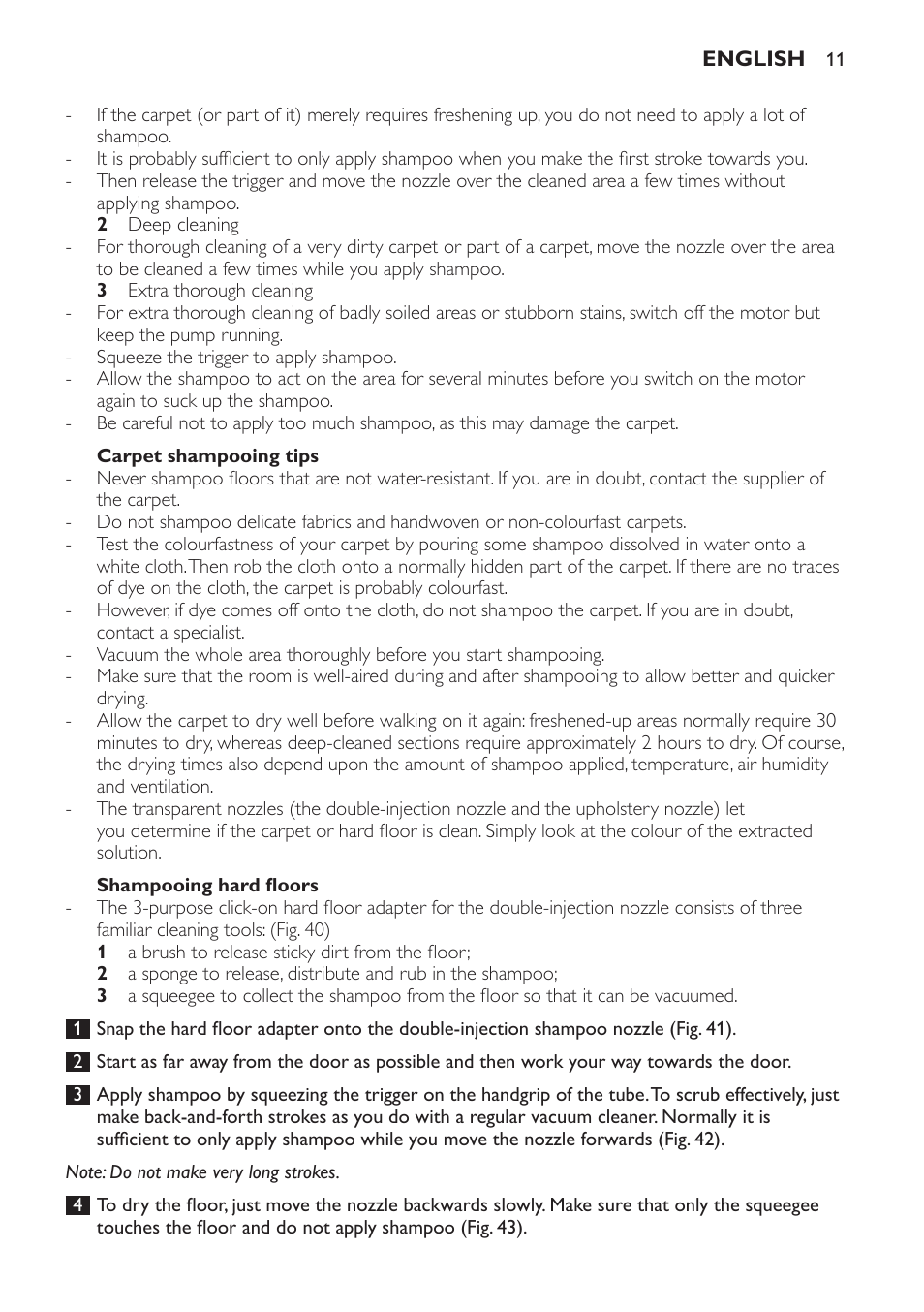 Carpet shampooing tips, Shampooing hard floors | Philips Triathlon Aspirateur Eau et Poussière User Manual | Page 11 / 92