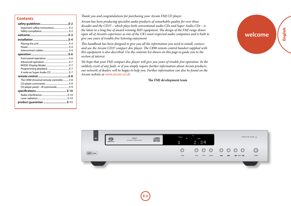 Arcam FMJ CD37 User Manual | Page 3 / 11