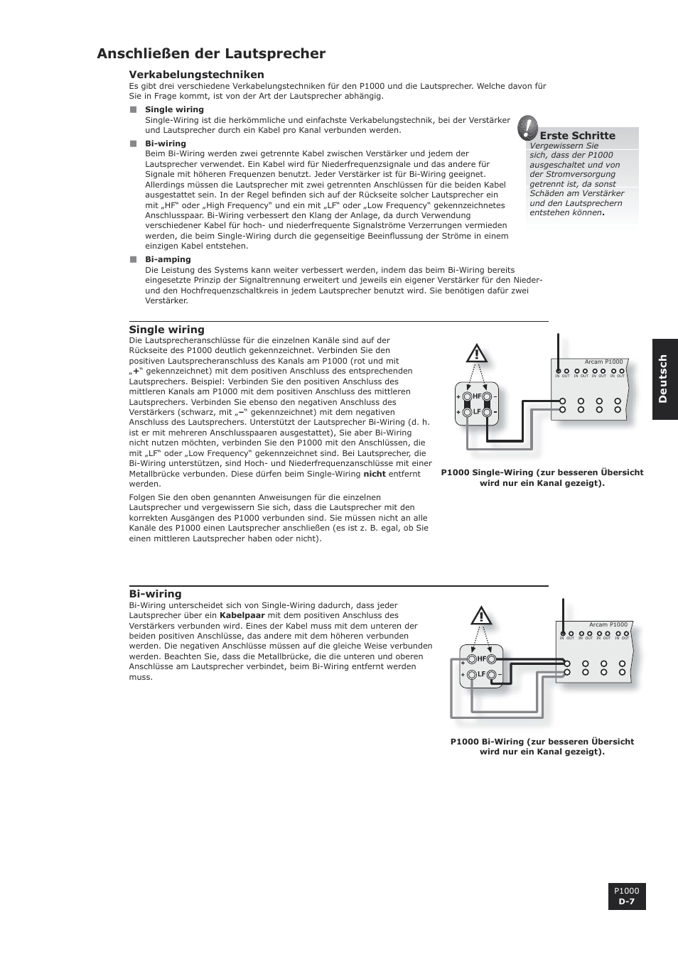 Anschließen der lautsprecher | Arcam P1000 User Manual | Page 31 / 60