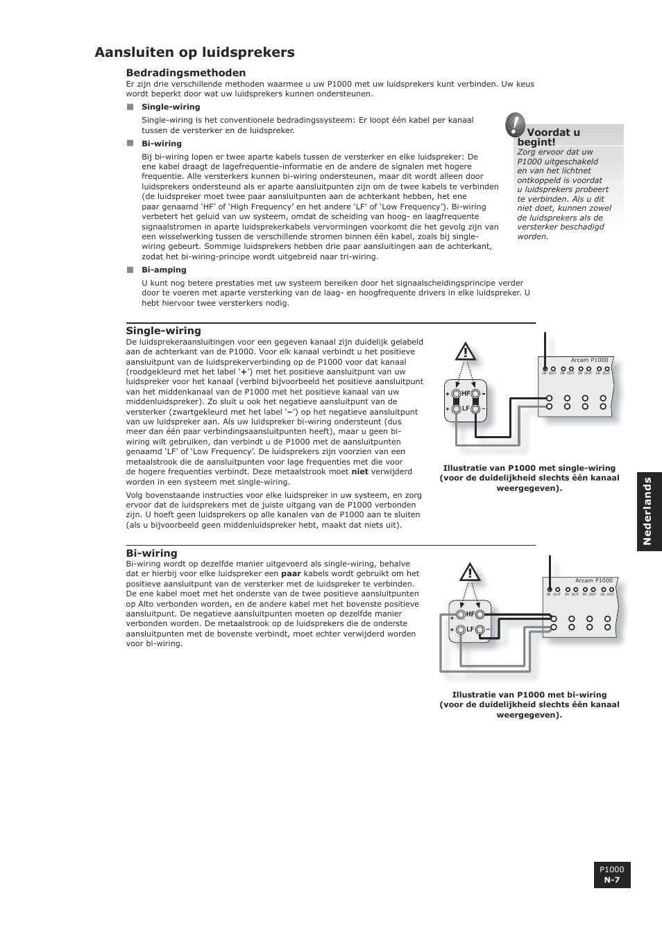 Aansluiten op luidsprekers | Arcam P1000 User Manual | Page 43 / 60