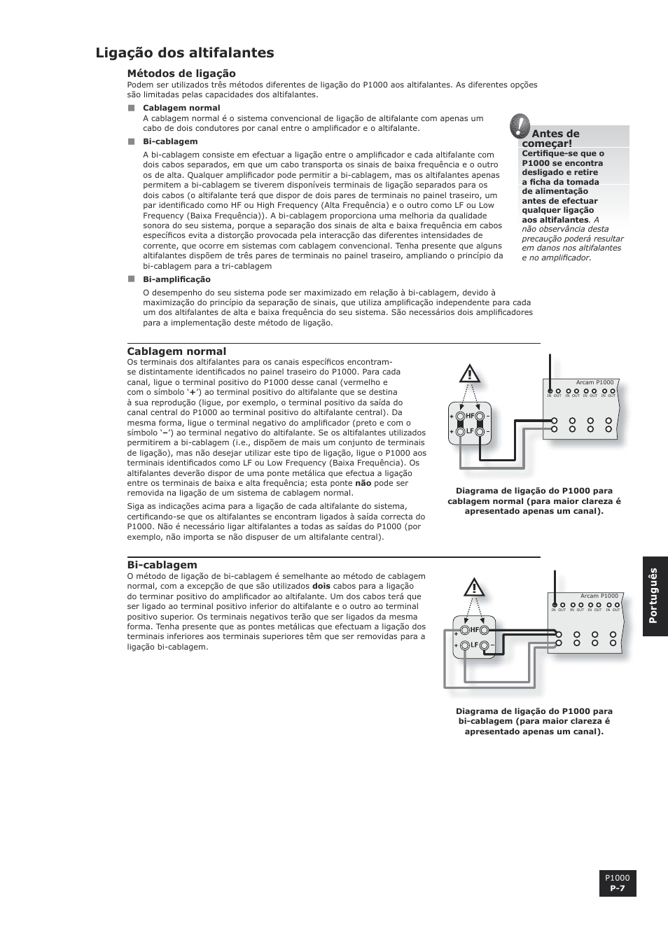 Ligação dos altifalantes | Arcam P1000 User Manual | Page 55 / 60