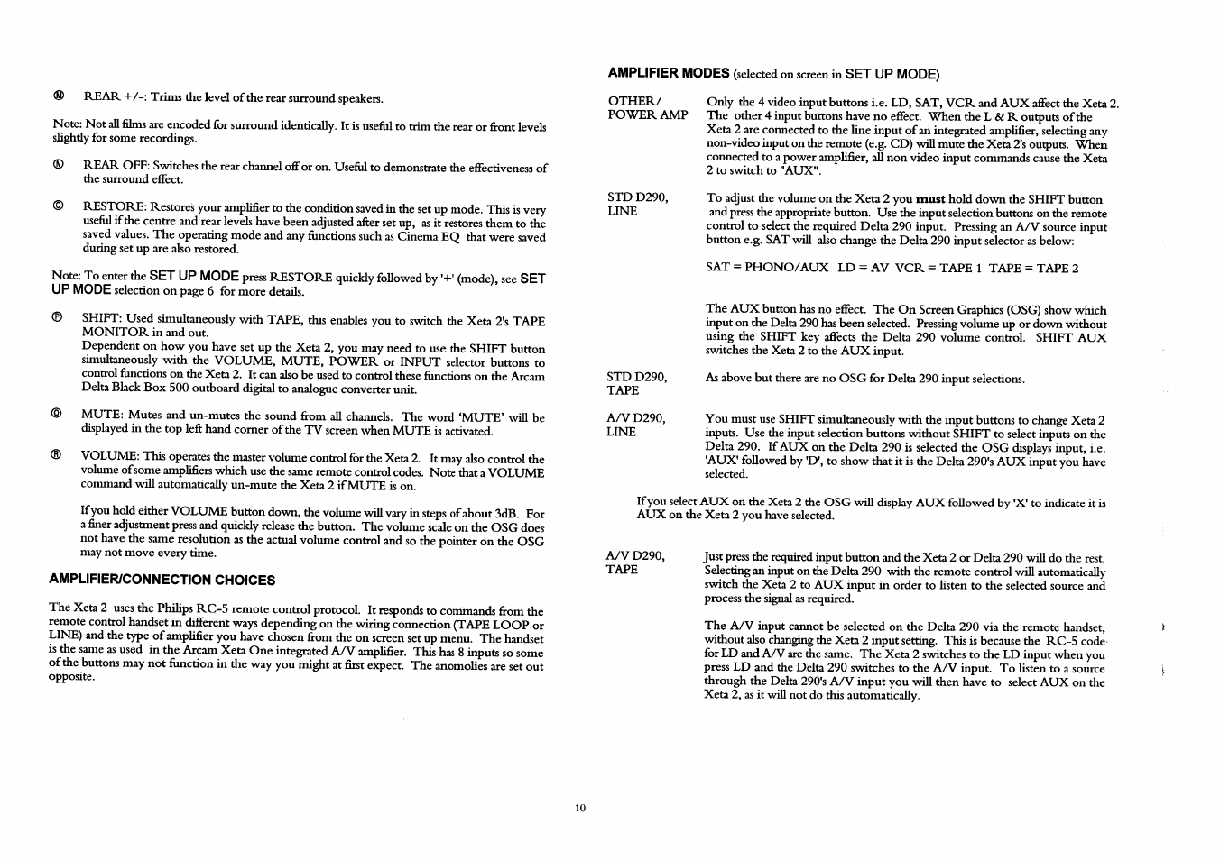 Amplifier/connection choices | Arcam A/V Processor XETA 2 User Manual | Page 12 / 17