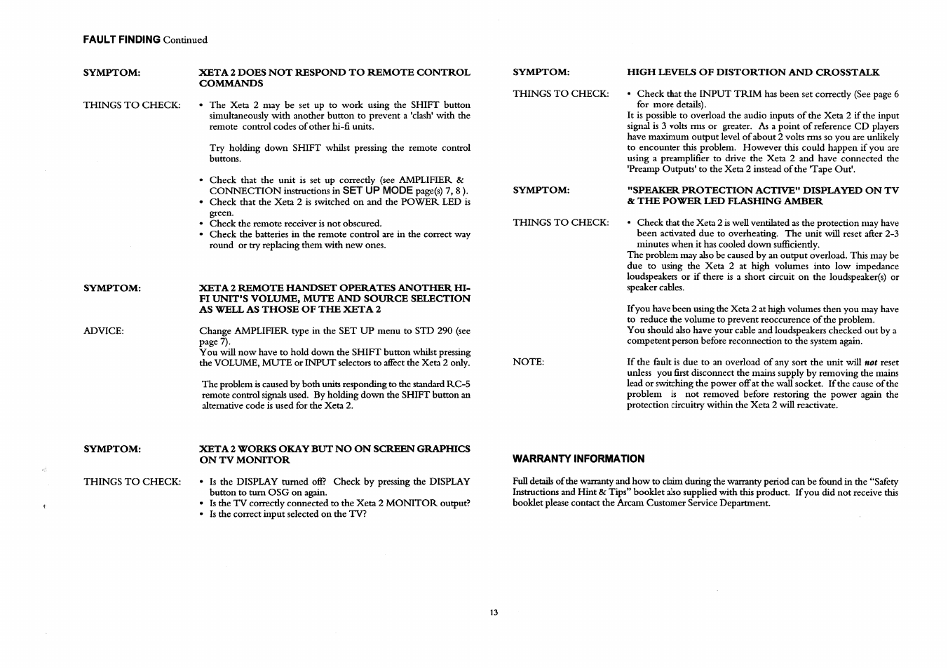 Warranty information | Arcam A/V Processor XETA 2 User Manual | Page 15 / 17