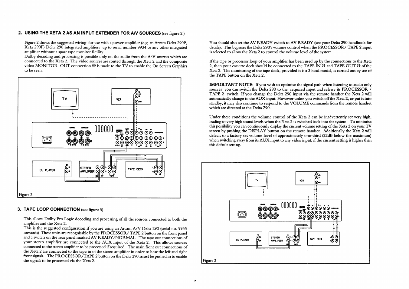 Tape loop connection (see figure 3) | Arcam A/V Processor XETA 2 User Manual | Page 4 / 17