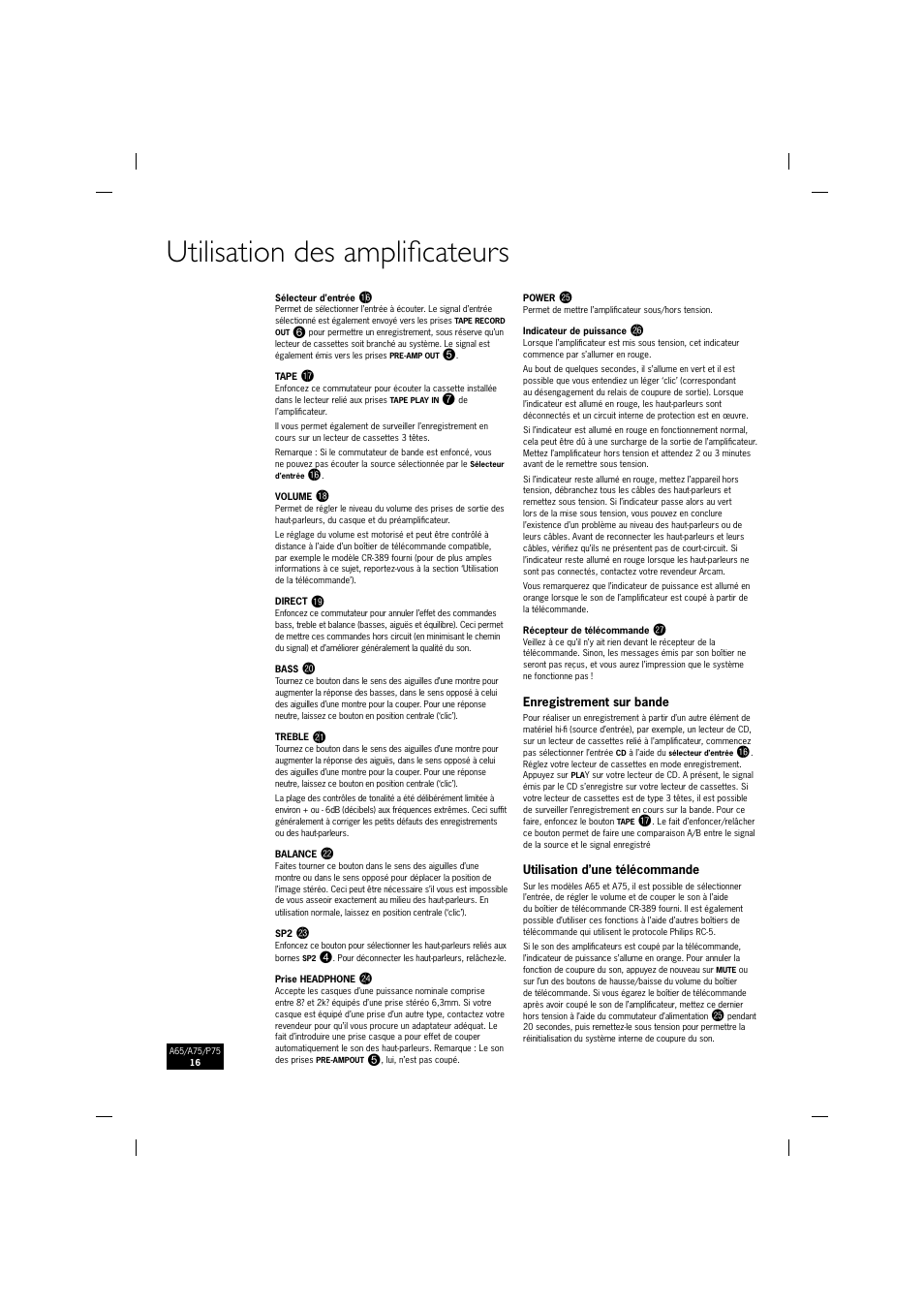 Utilisation des amplifi cateurs | Arcam P75 User Manual | Page 16 / 34