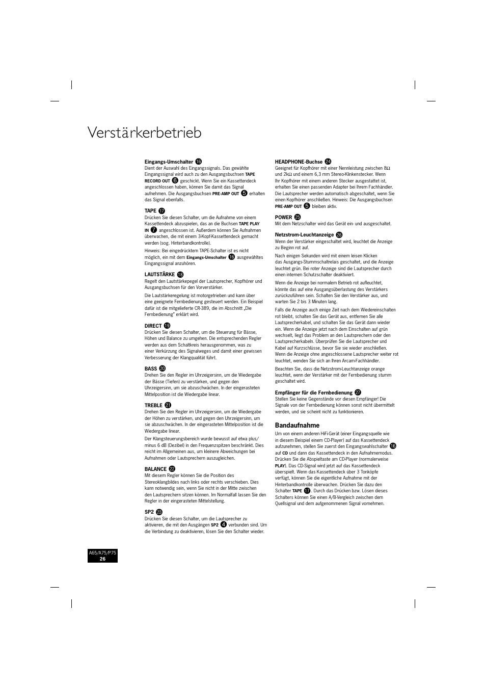 Verstärkerbetrieb | Arcam P75 User Manual | Page 26 / 34